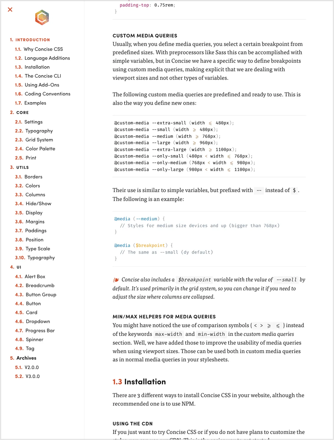 The Concise CSS documentation website
