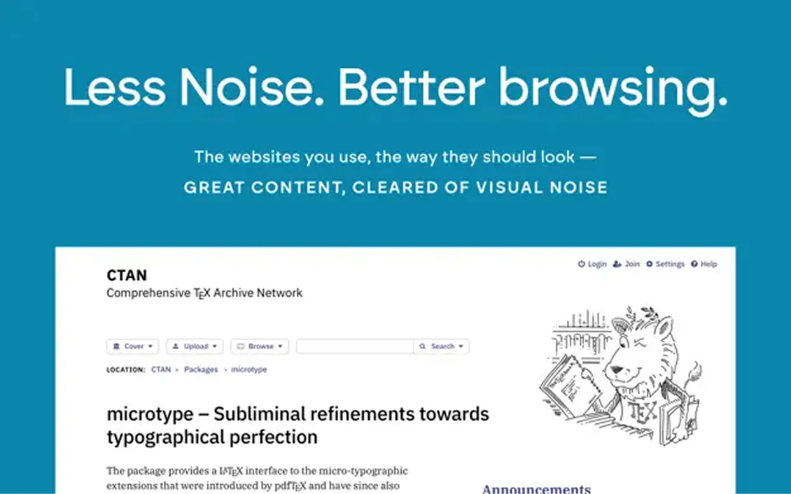 The CTAN page for the microtype package, restyled by the Minimalist Design extension